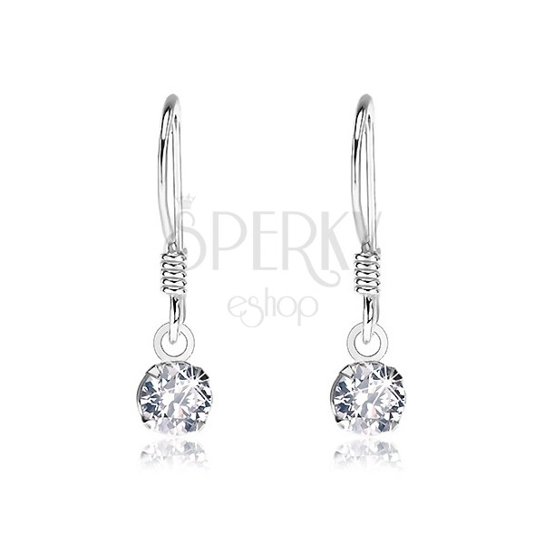 Earrings made of 925 silver, round shimmering clear zircon in mount, 4 mm