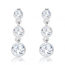 Dangling earrings, 925 silver, three round Swarovski crystals in transparent hue