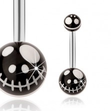 Steel piercing for navel, black balls - cartoon skull from animated film