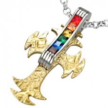 Cross pendant with colorful gem stones