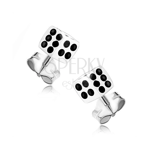 925 silver earrings, white dice with black dots