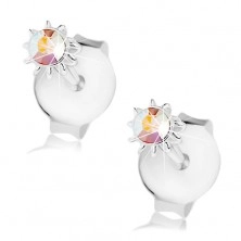 Stud earrings, 925 silver, rainbow-like Swarovski crystal, flower