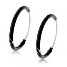 Round earrings made of 925 silver covered with black glaze, various sizes