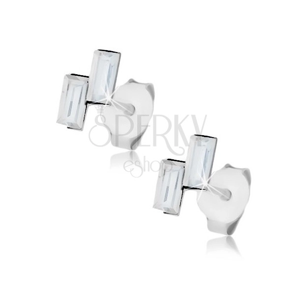 925 silver earrings, two rectangular Swarovski crystals in clear colour