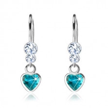 925 silver earrings, clear Swarovski crystal, aquamarine heart
