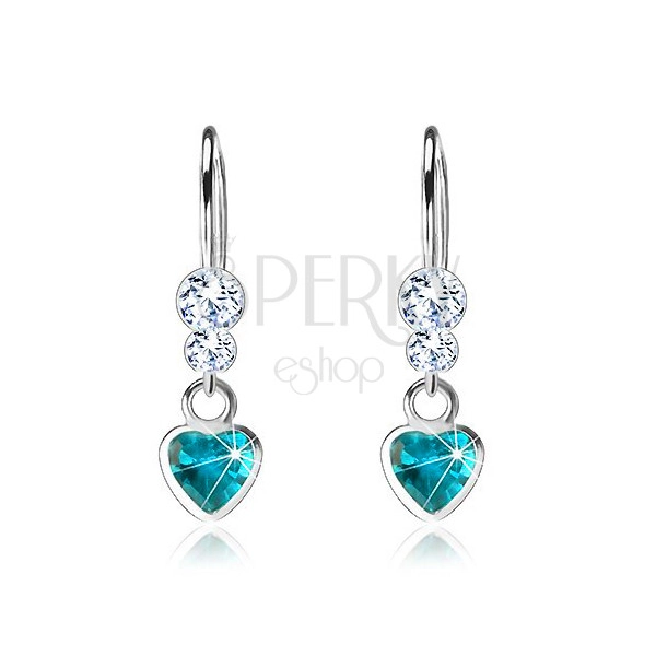 925 silver earrings, clear Swarovski crystal, aquamarine heart