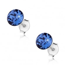 Stud earrings, 925 silver, dark blue Swarovski crystal, 7 mm