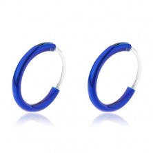 Hoop 925 silver earrings, thin circle with coloured enamel, 10 mm