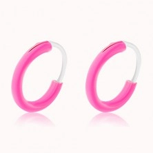 Earrings made of 925 silver, thin circle in pastel colours, 8 mm