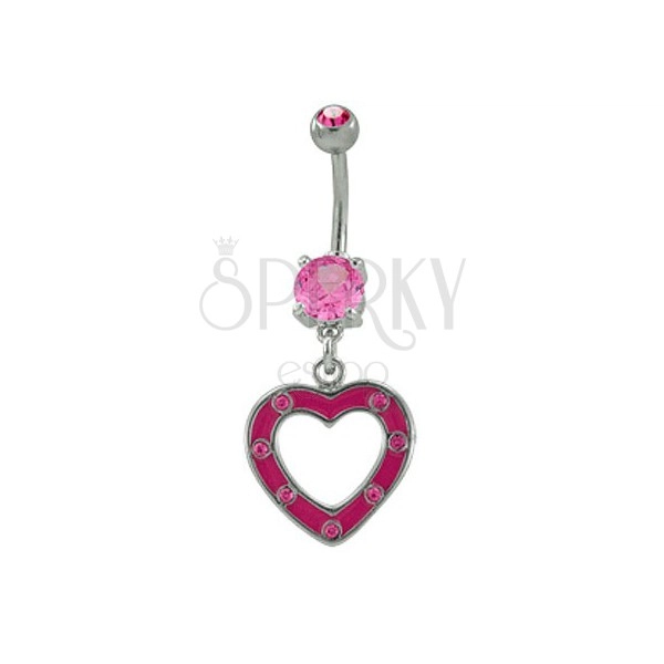 Belly button ring with pink heart and zircons