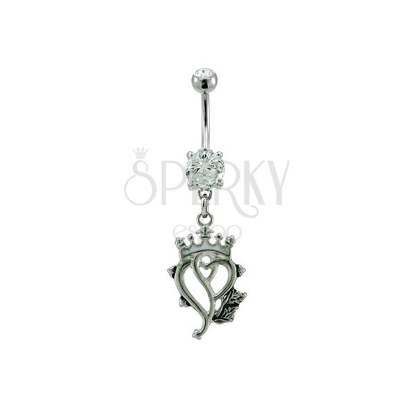 Royal heart belly button ring