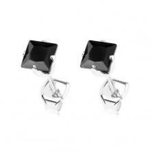 925 silver earrings, sparkly square made of black zircon, 4 mm