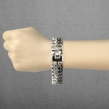 Massive bracelet made of steel - two chains, black-silver coloured hue