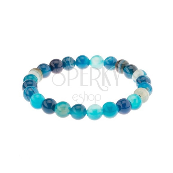 Flexible bracelet, beads in blue colour made of agate stone on a strong band