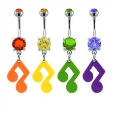 Music note belly ring with zircon in different colours