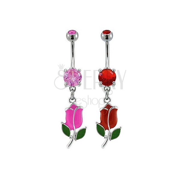 Colorful tulip flower belly button ring