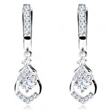 925 silver set - earrings and pendant, drop with cut-out, clear zircons