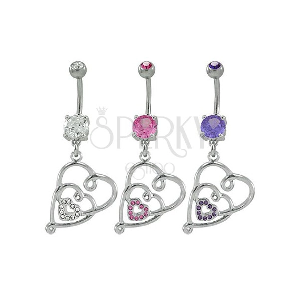 Navel ring - tangled hearts with zircons