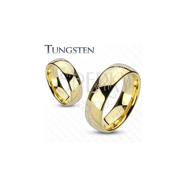 Tungsten ring in gold hue, The Lord of the Rings text motif, 8 mm