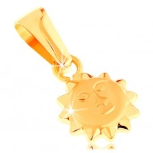Pendant in yellow 14K gold - shiny protruding sun with matt face