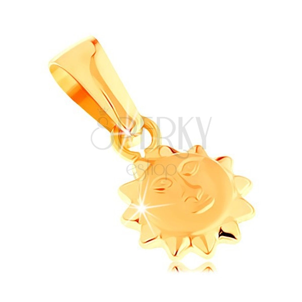 Pendant in yellow 14K gold - shiny protruding sun with matt face