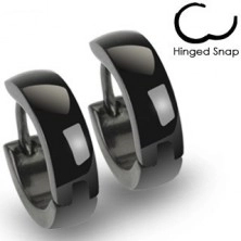 Round steel earrings in shiny black colour, rounded surface 