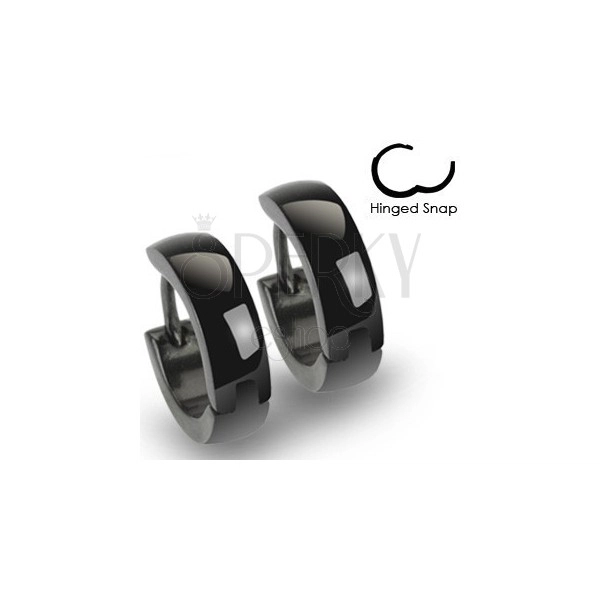 Round steel earrings in shiny black colour, rounded surface 