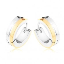 Hinged snap earrings made of surgical steel, strips in silver and gold colours, notch