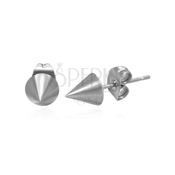 Stud 316L steel earrings in silver colour, shiny cone