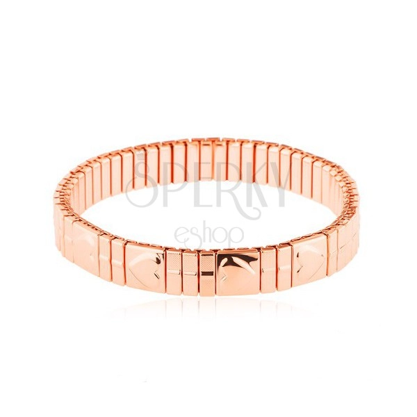 Extensible surgical steel bracelet, copper hue, protruding hearts