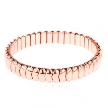 Steel bracelet in copper hue, glossy bent links, extensible