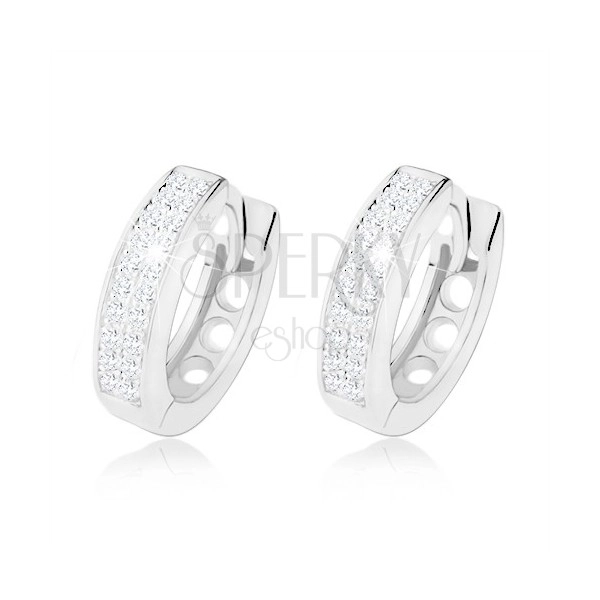 925 silver earrings with hinged snap fastening, narrow circles, clear zircons