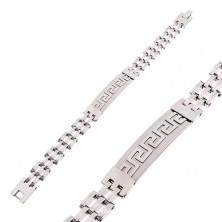 Surgical steel bracelet in silver colour, matt plate with Greek key