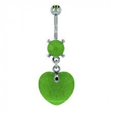 Heart belly ring - light green natural stone