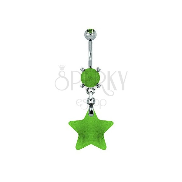 Star belly ring - light green natural stone