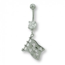 Belly button ring - flag and skull