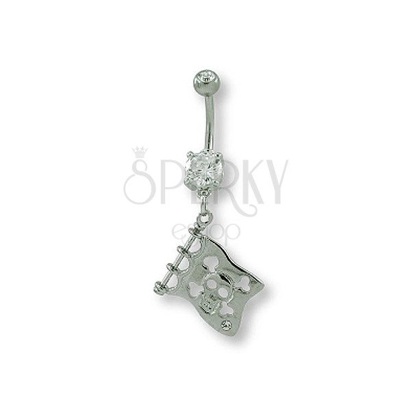 Belly button ring - flag and skull