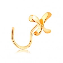 Lustrous 585 gold nose piercing - small shiny butterfly, curved