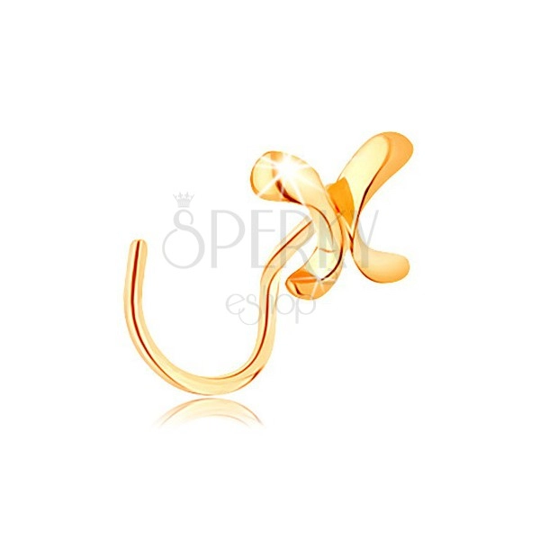 Lustrous 585 gold nose piercing - small shiny butterfly, curved