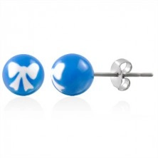 Stainless steel earrings - ball beads with ribbon