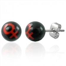Small stud earrings - ball beads with the WOMAN symbol
