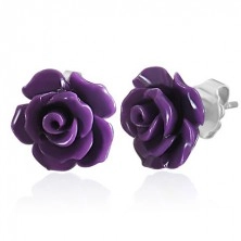 Earrings made of 316L steel, small violet rose, studs