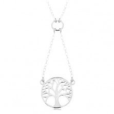 925 silver necklace, chain and pendant - shiny tree of life in circle
