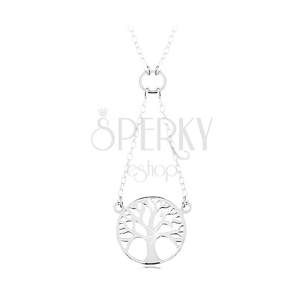 925 silver necklace, chain and pendant - shiny tree of life in circle