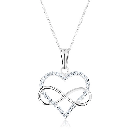 925 silver necklace, zircon heart contour and infinity symbol