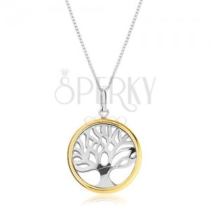 925 silver necklace with bicoloured pendant - shiny tree of life in circle