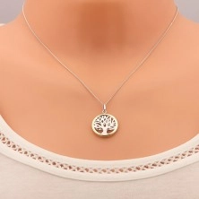 925 silver necklace with bicoloured pendant - shiny tree of life in circle