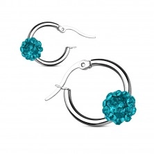 Earrings made of surgical steel, smooth circle with sparkly ball