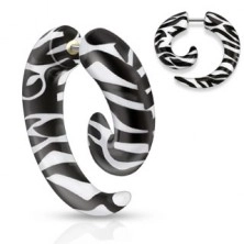 False acrylic ear expander, spiral with black-white strips