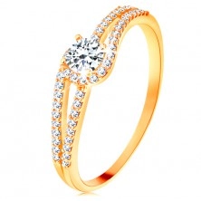 585 gold ring with split glossy shoulders, clear zircon